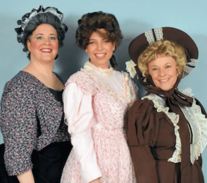 Wendy Falconer of Stamford is Little Buttercup in the upcoming Troupers Light Opera production of HMS Pinafore at Wall Street Theatre in Norwalk. Joining her are Brett Kroeger of Riverside (center), as Josephine) and Suzanne Rossini as Cousin Hebe.