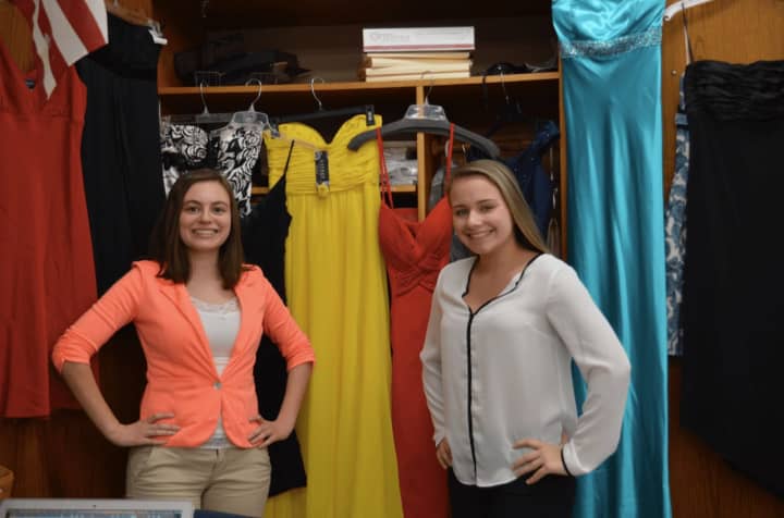 From left Sarina Gersten and Alasandra Primavera with prom dresses they have collected to be given to teens in need.