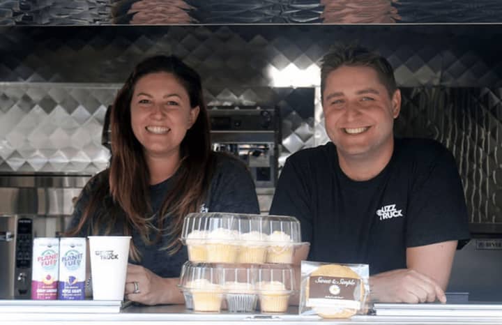 Jessica and Alex Grutkowski of Fairfield own The Buzz Truck, a 4-year-old Fairfield-based company that operates out of a small black school bus.