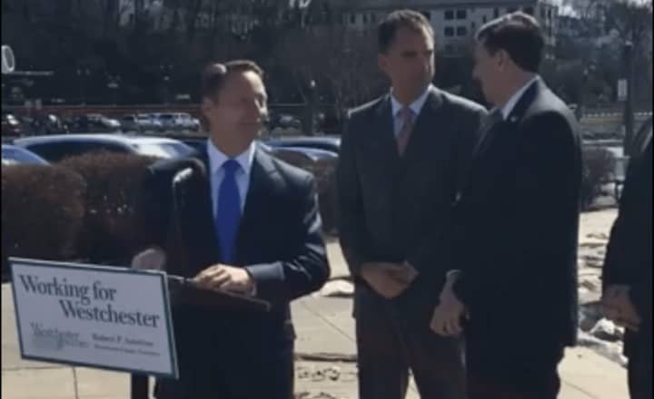 Westchester County Executive Rob Astorino joined by other officials at a press conference at Riverfront Green Park in Peekskill Wednesday afternoon.