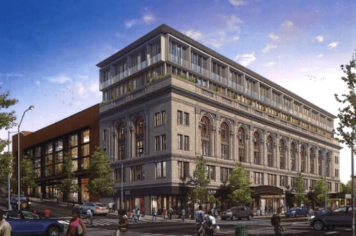 An artist&#x27;s rendering of the proposed rehabilitation of the Majestic and Poli theaters