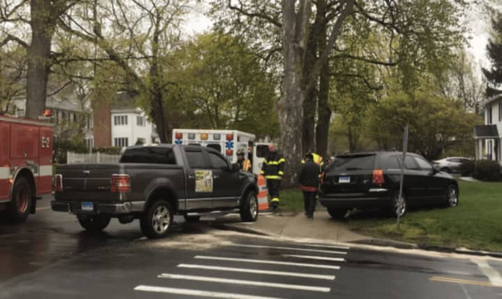 Fire and police are on the scene of the crash late Tuesday afternoon at Deer Hill Avenue and Wilson Street near downtown Danbury.