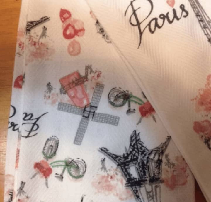 This is a photograph of the Cynthia Crowley Paris-themed towels that an eBay user is selling — the same towels that Paramus&#x27; Natalja Maxwell purchased earlier this month from a Secaucus store.
