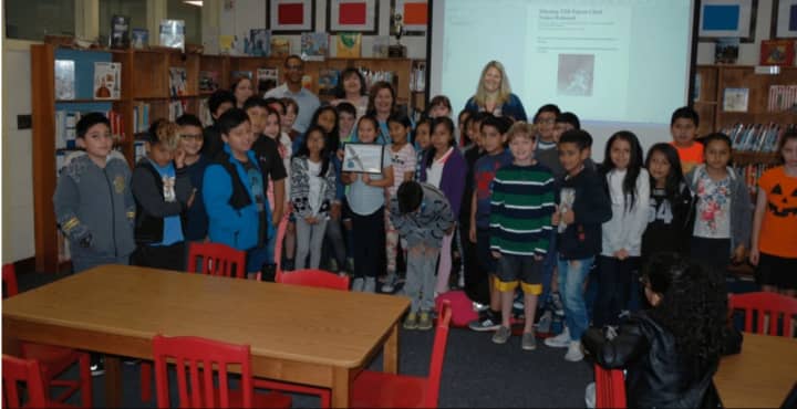 Winner Emily Alvarez and her classmates at Claremont Elementary School in Ossining.