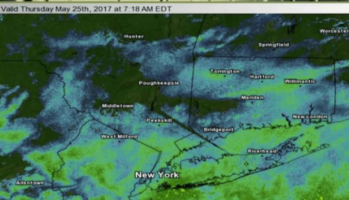 A radar image after rain overspread Dutchess and the area Thursday morning.