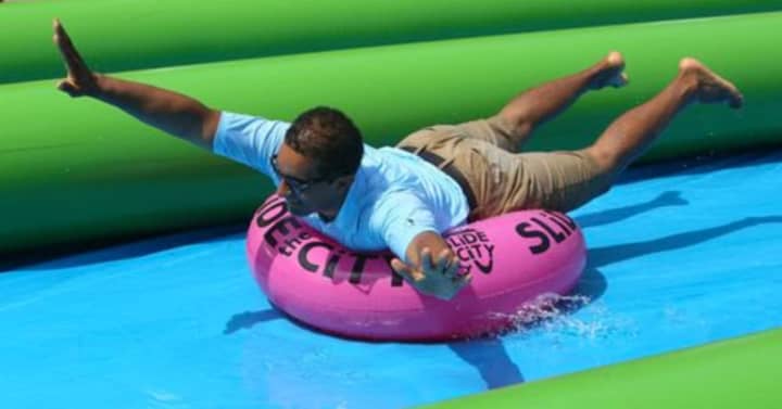 Mount Vernon Mayor Richard Thomas as last year&#x27;s &quot;Slide the City&quot; event. He will
