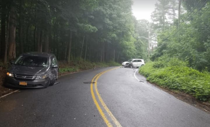 A white Scion was traveling too fast around the sharp bend on West Carlton Road and crossed over the center, double-yellow lines, where it struck a gray Honda, police said.