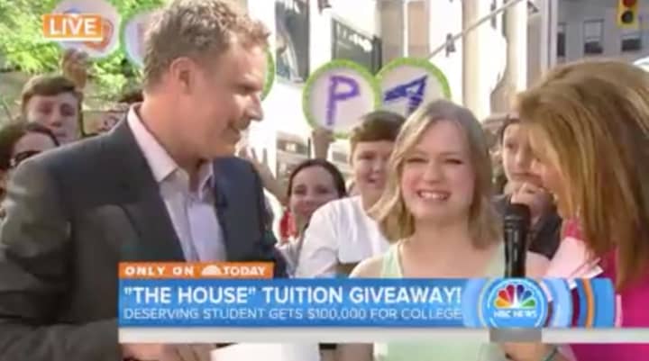 Samantha Watts of Ridgefield is awarded a $100,000 college scholarship on the &#x27;Today&#x27; show by Hota Kotb and Will Farrell.