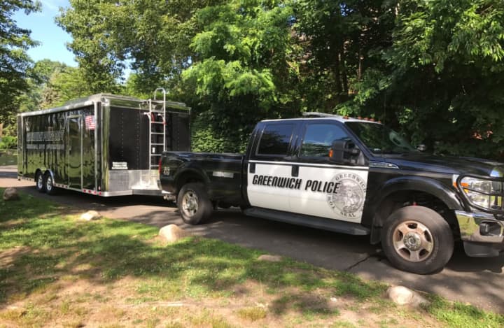 Greenwich police are out at Binney Park again on Thursday as officers continue searching for evidence related to human remains found in the park earlier this spring.