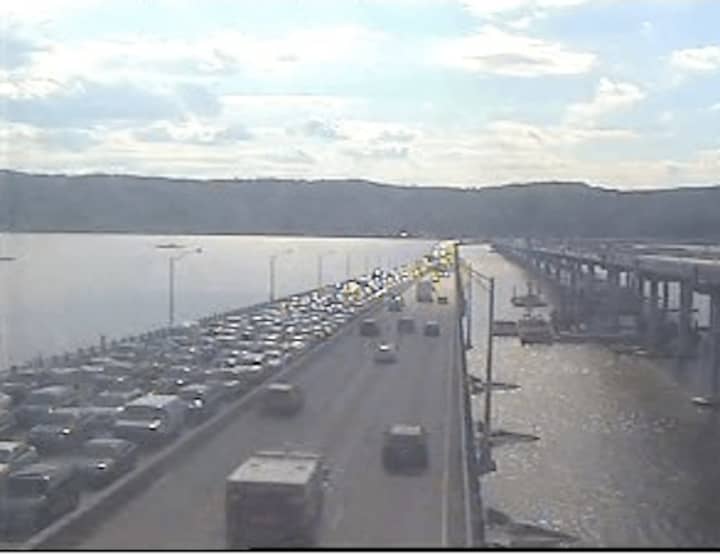 A look at gridlock on the southbound (Westchester-bound) Tappan Zee Bridge just before 4:30 p.m. Tuesday.