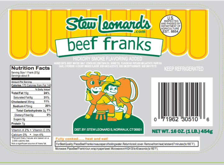 Customers who have purchased Stew Leonard’s hot dogs at Stew Leonard’s with a sell through date of 6/25/17 – 10/6/17 are advised to return the products for a full refund.
