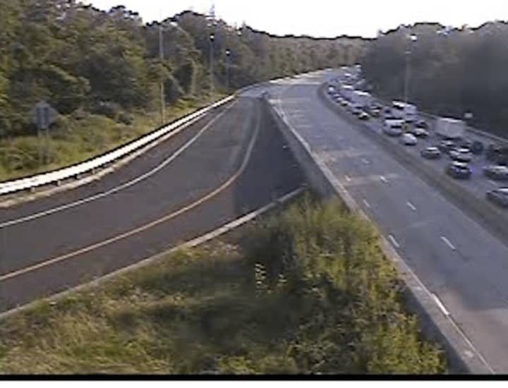 A look at heavy southbound traffic while all lanes are closed northbound on I-95 at Playland Parkway just after 7 p.m. Tuesday.