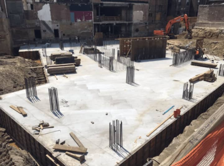 Contracting crews spent hours pouring the foundation at 587 Main St. in New Rochelle.