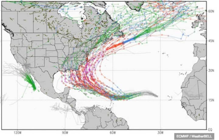 The so-called &quot;Spaghetti model&quot; from the European Centre for Medium-Range Weather Forecasts shows Hurricane Irma taking a northerly path up the East Coast.