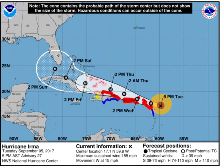 Updated projected timing and track for Hurricane Irma, release Tuesday afternoon.