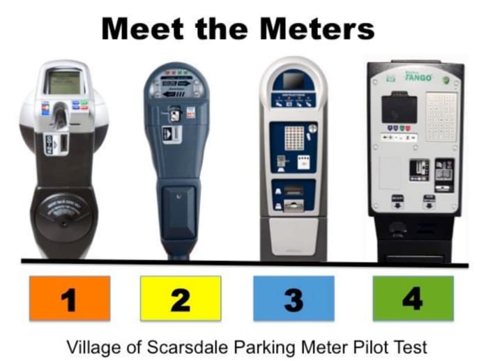 The meters will be color-coded in Scarsdale during the parking meter pilot program.