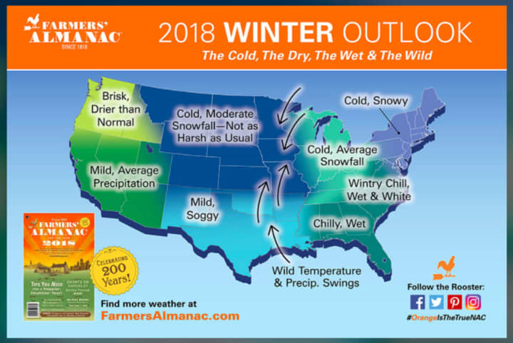 Farmers&#x27; Almanac winter weather outlook for 2018.