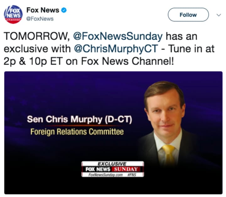 Chris Murphy will be interviewed on Fox News on Sunday