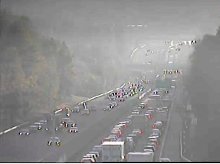 A look at conditions on southbound I-87 near the PIP interchange, just before 8 a.m., after a crash occurred.