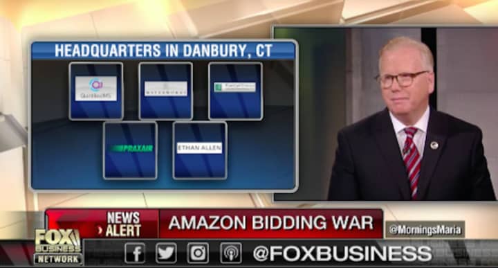 Mayor Mark Boughton appears Thursday morning on Fox Business news to pitch Danbury as the home of Amazon&#x27;s second world headquarters.