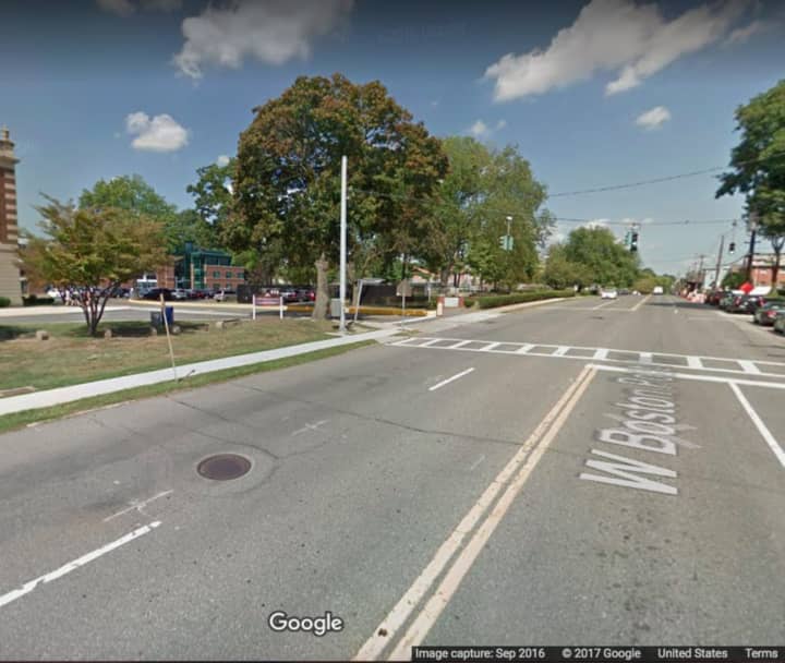 West Boston Post Road (Route 1) at the intersection of Mamaroneck High School.