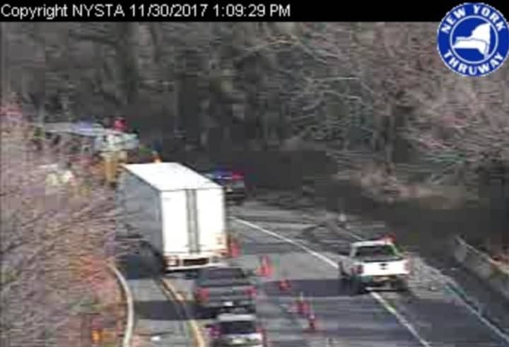 A rolled over tractor trailer is tying up traffic on I-287 and I-95.