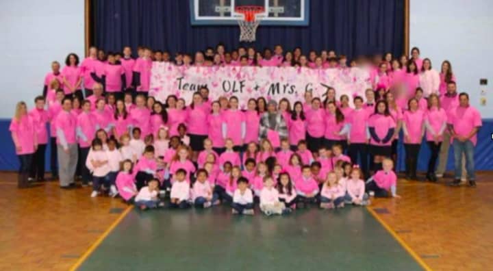 Students, faculty and family at Our Lady of Fatima School in Wilton came out in support of teacher Geri Galasso, who is battling breast cancer.