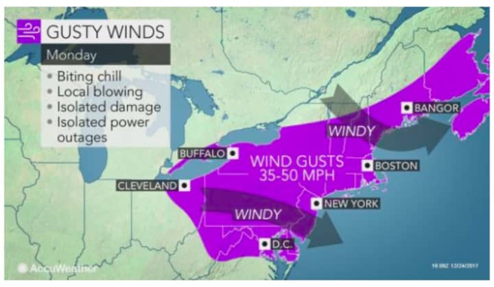 <p>Winds will gust up to 50 miles per hour on Christmas Day.</p>