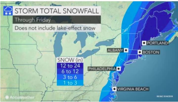A look at snowfall projections released Thursday morning by AccuWeather.com.