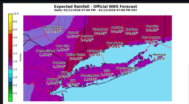 A look at projected rainfall totals for the storm Friday through early Saturday.