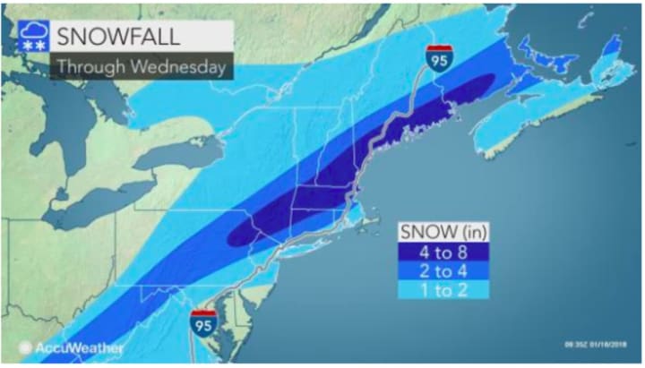 Snowfall projections by AccuWeather.com.