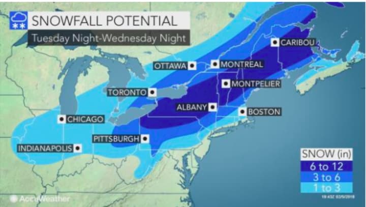 A look at projected snowfall totals for Wednesday&#x27;s winter storm.