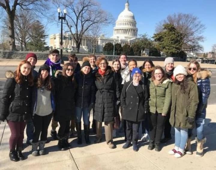 New Rochelle High School AP Government teacher Debbie Minchin with some of her students in Washington D.C.
