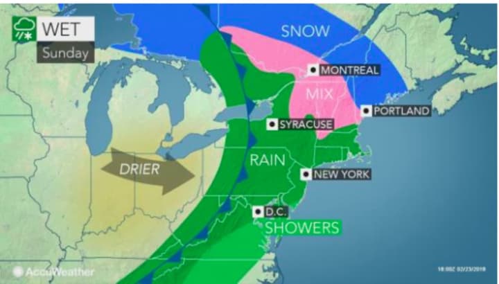 The stormy weather pattern will overspread the area, and the entire Northeast region.