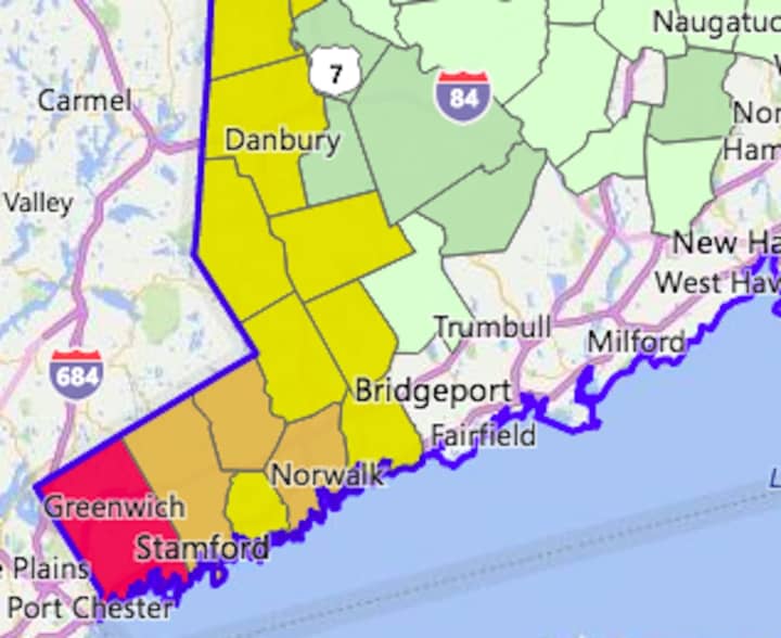 Greenwich has the most outages in Fairfield County on Saturday morning, with about 22 percent of customers without power.