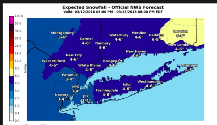 A look at projected snowfall totals for the latest Nor&#x27;easter that will affect the area.