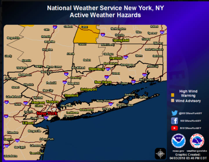 A Wind Advisory has been issued for the entire region.