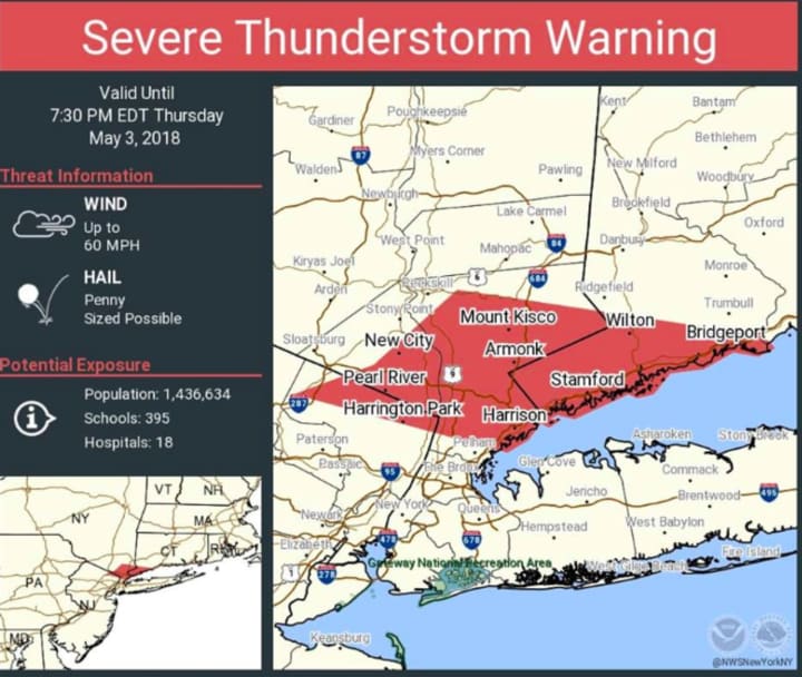 Showers and thunderstorms capable of producing damaging winds are moving through the area from west to east, prompting the National Weather Service to issue a Severe Thunderstorm Warning.