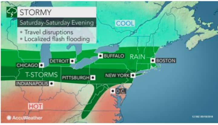 Saturday will be marked by rain with thunderstorms possible.