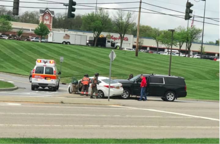 A crash between an SUV and a car tied up traffic on a stretch of Route 9 on Monday afternoon.