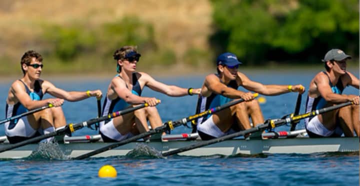 On Lake Natoma, members of the Varsity Quad crew team which placed second in the nation on Sunday at the U.S. Rowing Youth National Championships in Gold River, Calif.