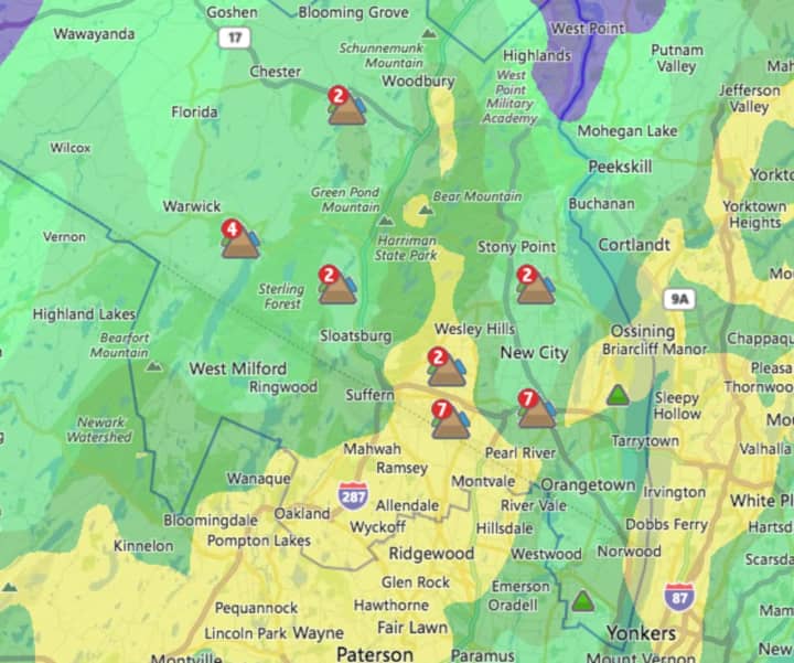 The Orange &amp; Rockland map shows the major outage areas in the county.