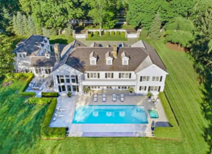 An aerial view of a $6,750,000 mansion for sale in Greenwich. It was previously owned by designer Tommy Hilfiger and the set of two reality TV shows.