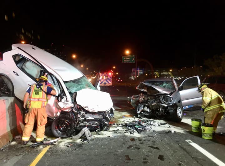 Stamford firefighters and police were dispatched to a crash on I-95 early on Monday morning.