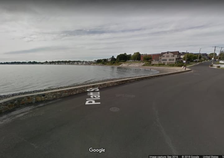 The area of the Long Island Sound where the man was pulled from the waters - near Platt Street in Milford.