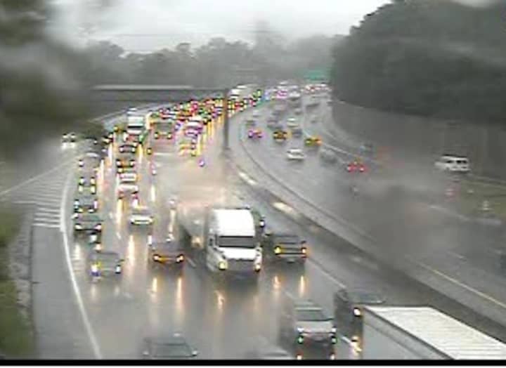 A look at delays on eastbound I-287 (left) in Westchester at 4:45 p.m. Tuesday.