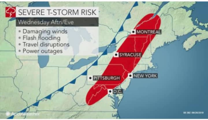 A cold front will collide with a warm air mass, bringing severe storms to the area.