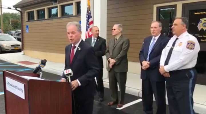 County Executive Ed Day unveiled his proposed budget for 2019 in New City. Rockland County Sheriff Louis Falco is on the far right.