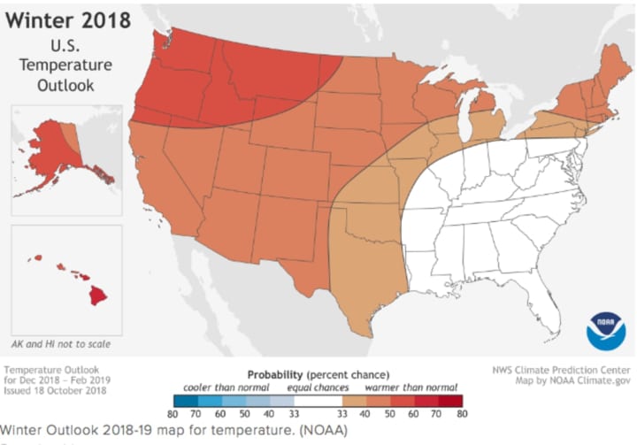 The National Weather Service&#x27;s outlook for the winter of 2018-19.