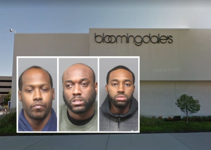 From left: Andrew Parkes, Lernard Lawley and Demetri Stewart were arrested on charges of fraud at Bloomingdales in Hackensack.